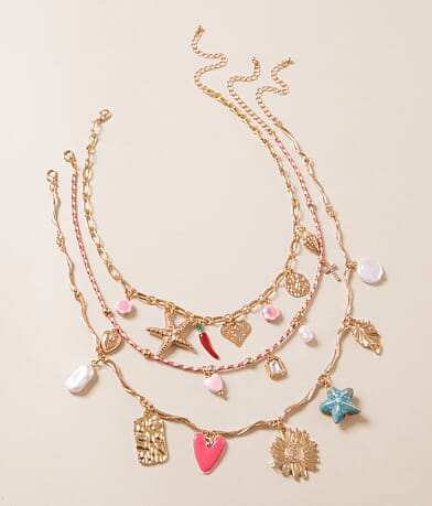 boutique by BKE 3 Pack Beach Charm Necklace Set front view