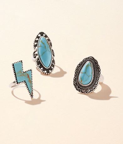 Sterling & Stitch 3 Pack Western Ring Set front view