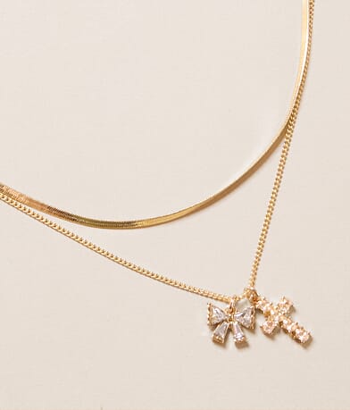 boutique by BKE 2 Pack Glitz Charm Necklace Set front view