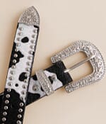 Sterling & Stitch Studded Cow Print Belt - Women display picture 3
