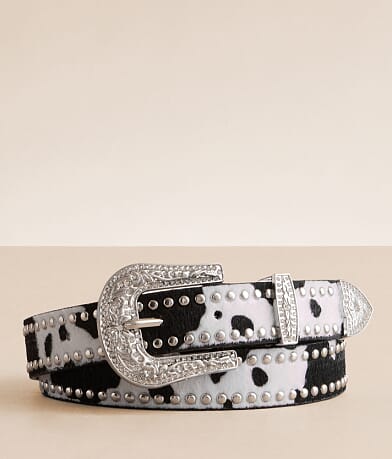 Sterling & Stitch Studded Cow Print Belt front view