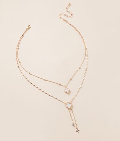 boutique by BKE Double Sided Clover Tiered Necklace front view