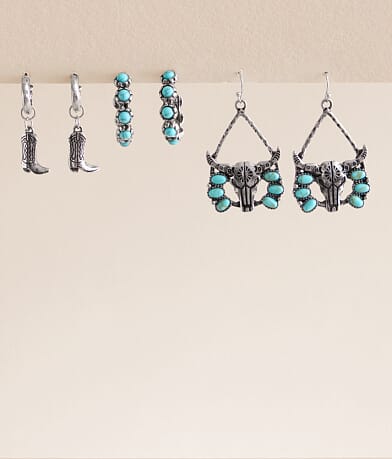 Sterling & Stitch 3 Pack Western Earring Set front view