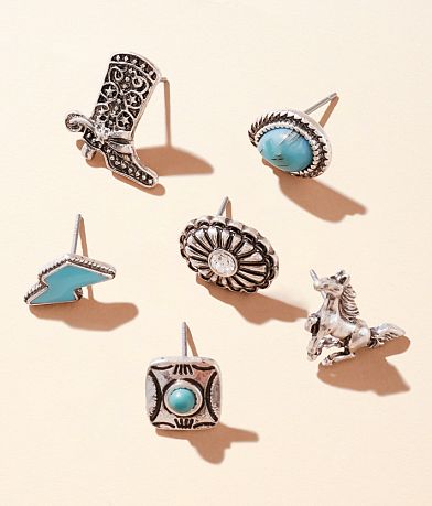boutique by BKE 6 Pack Turquoise Western Earring Set front view