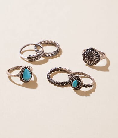 boutique by BKE 6 Pack Turquoise Ring Set front view