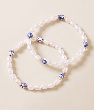boutique by BKE 2 Pack Faux Pearl Bracelet Set front view