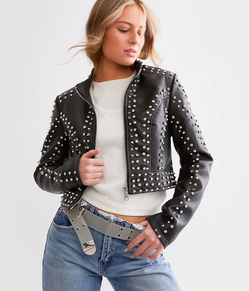 Azalea Wang Glitz Cropped Faux Leather Jacket - Women's Coats/Jackets ...
