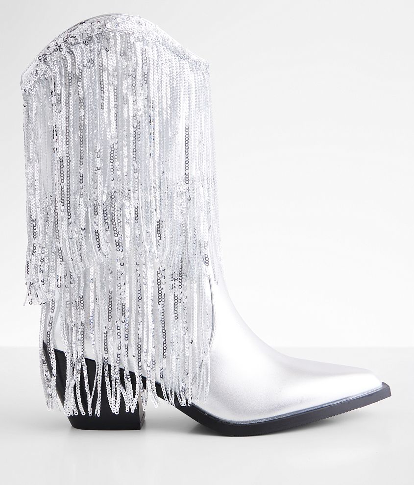 Azalea Wang Joyful Sequin Fringe Western Boot - Women's Shoes in 