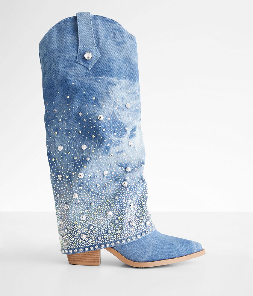 Azalea Wang Mellow Washed Denim Western Boot front view