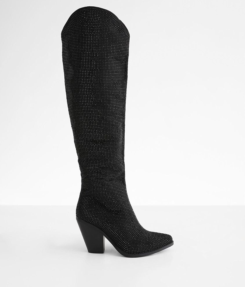 Azalea Wang Nash Rhinestone Tall Western Boot - Women's Shoes in Black ...