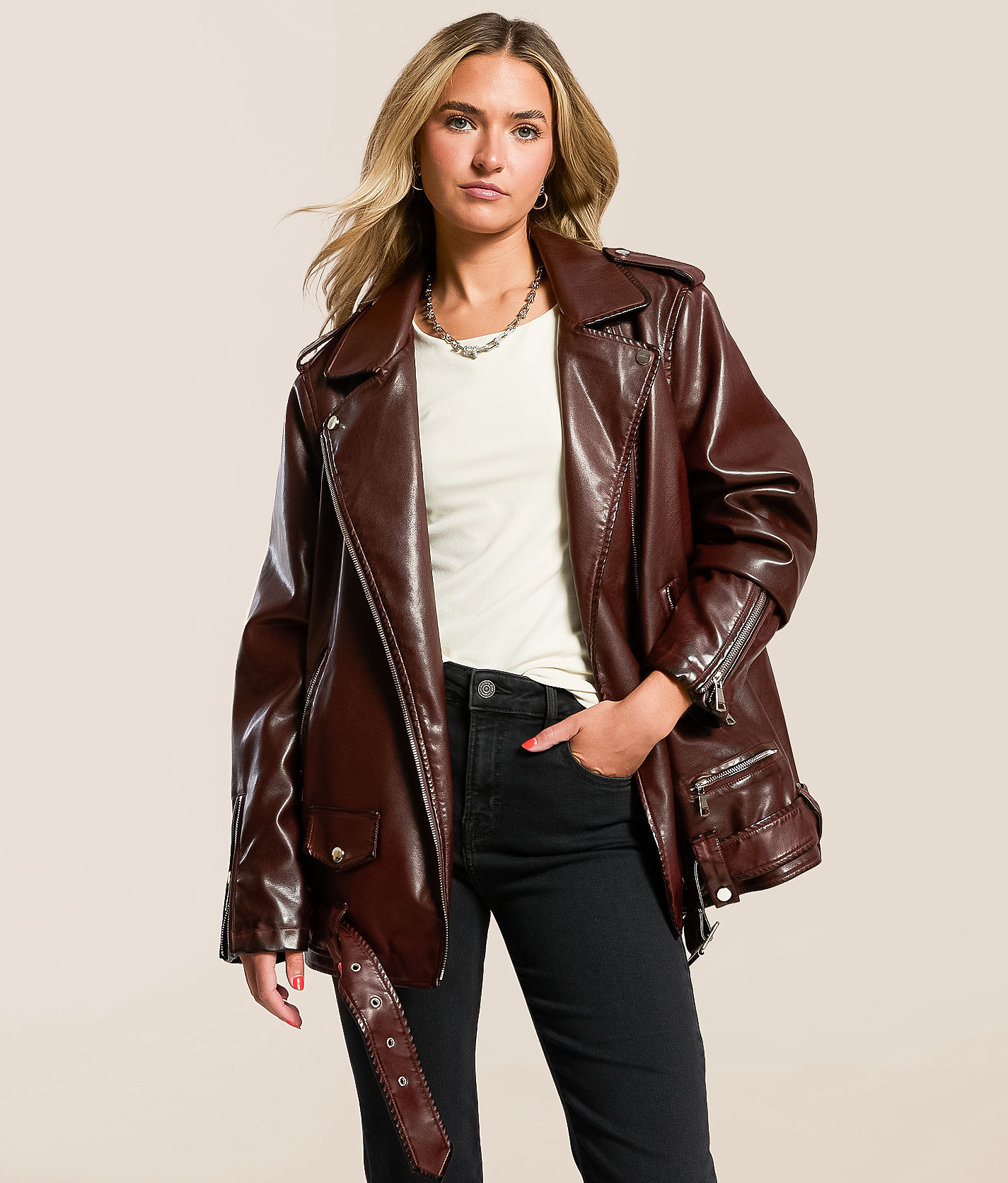 Azalea Wang Oversized Faux Leather Jacket - Women's Coats