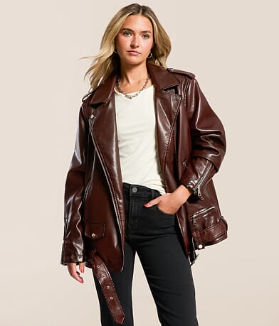 Azalea Wang Oversized Faux Leather Jacket front view