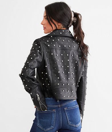 Azalea Wang Glitz Cropped Faux Leather Jacket back view