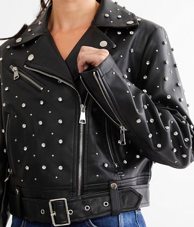 Azalea Wang Glitz Cropped Faux Leather Jacket misc detail 1 view
