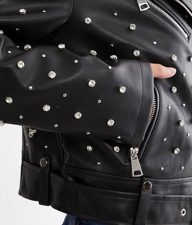 Azalea Wang Glitz Cropped Faux Leather Jacket misc detail 3 view