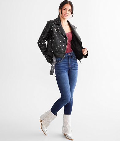 Azalea Wang Glitz Cropped Faux Leather Jacket misc detail 4 view