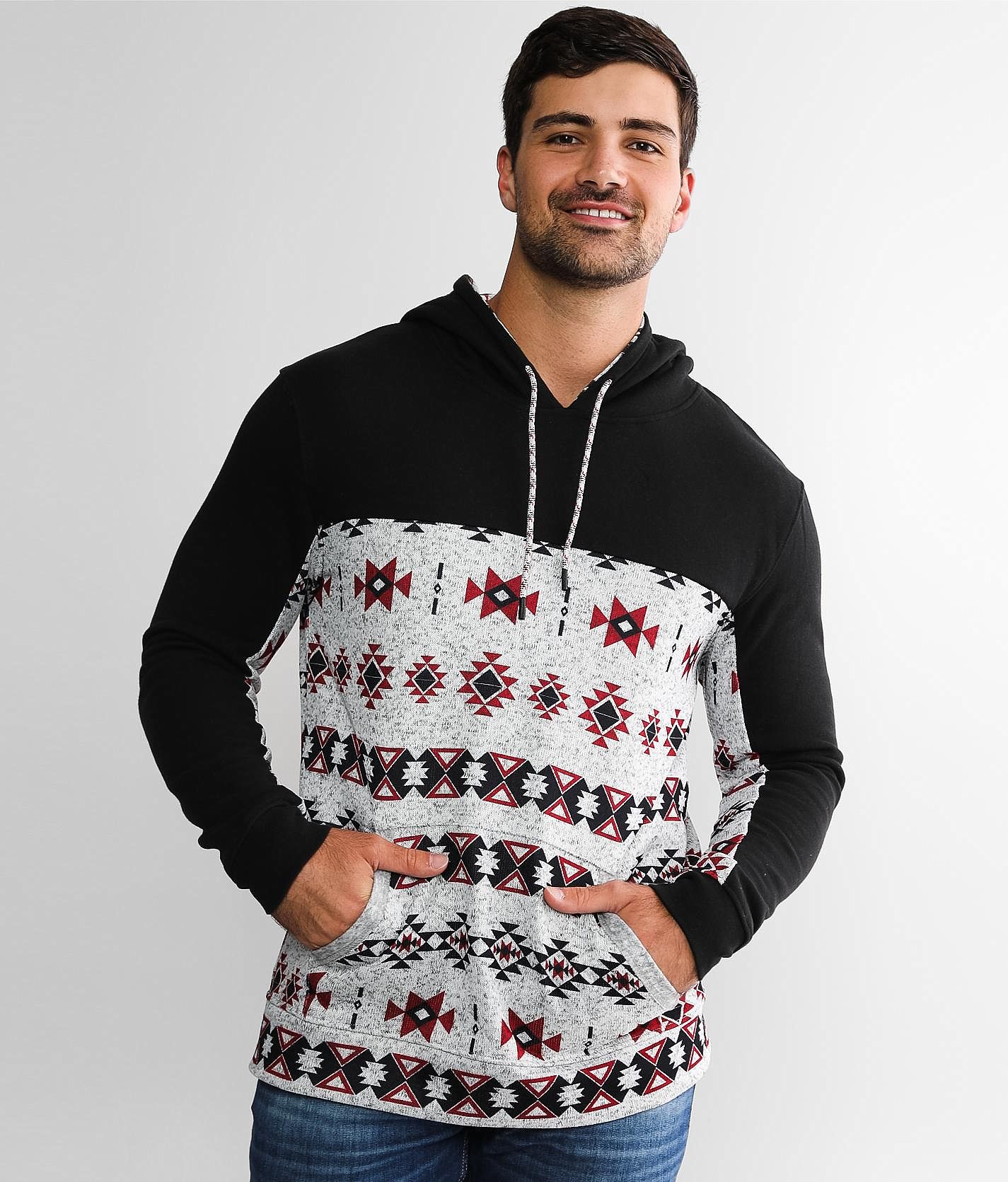 Departwest Aztec Print Hooded Sweatshirt - Men's Sweatshirts in Red Black