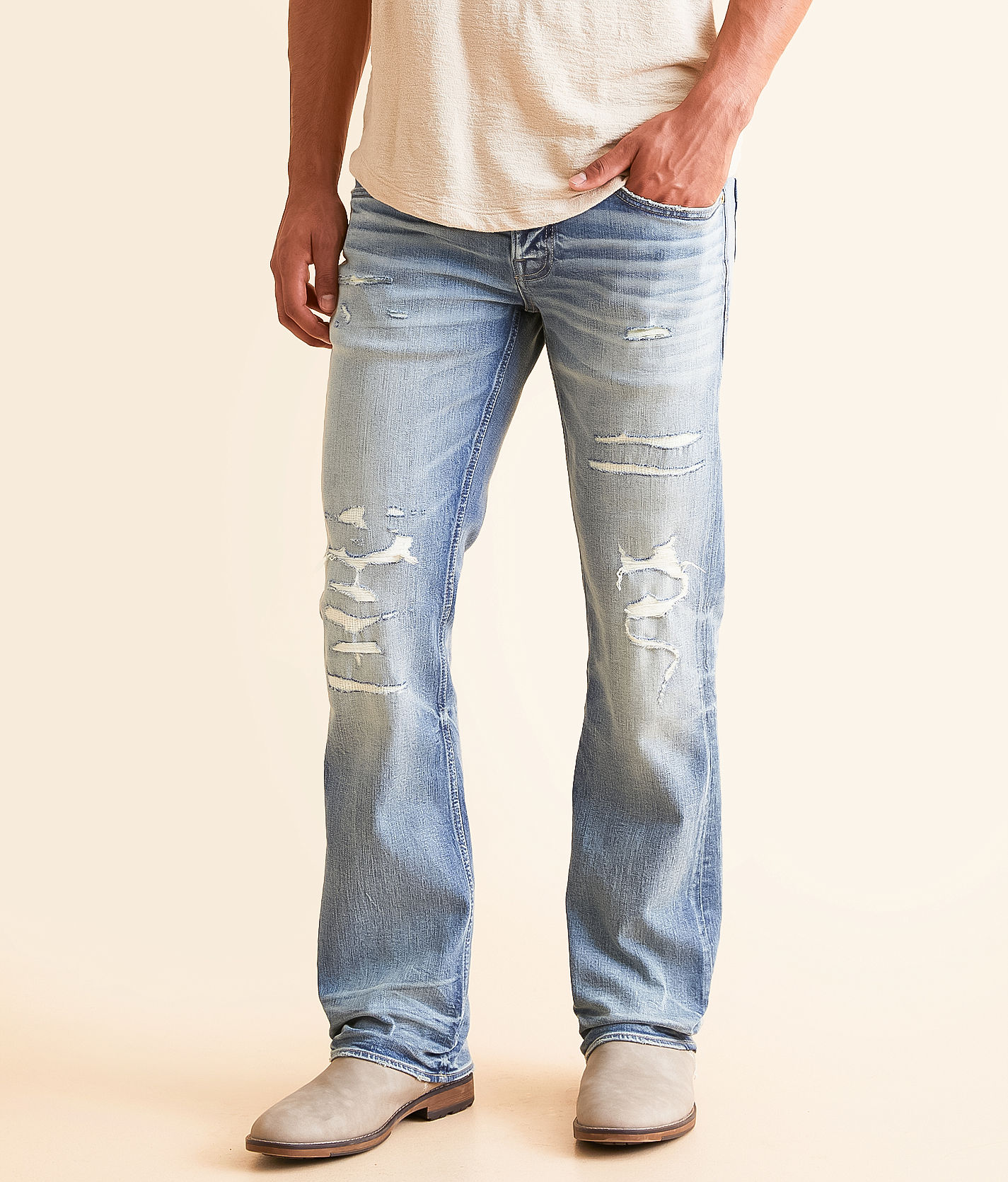 【AAKE】FOLD BUCKLE DENIM BKE Buckle Aiden Bootleg Mens Black Denim Jeans Bootcut