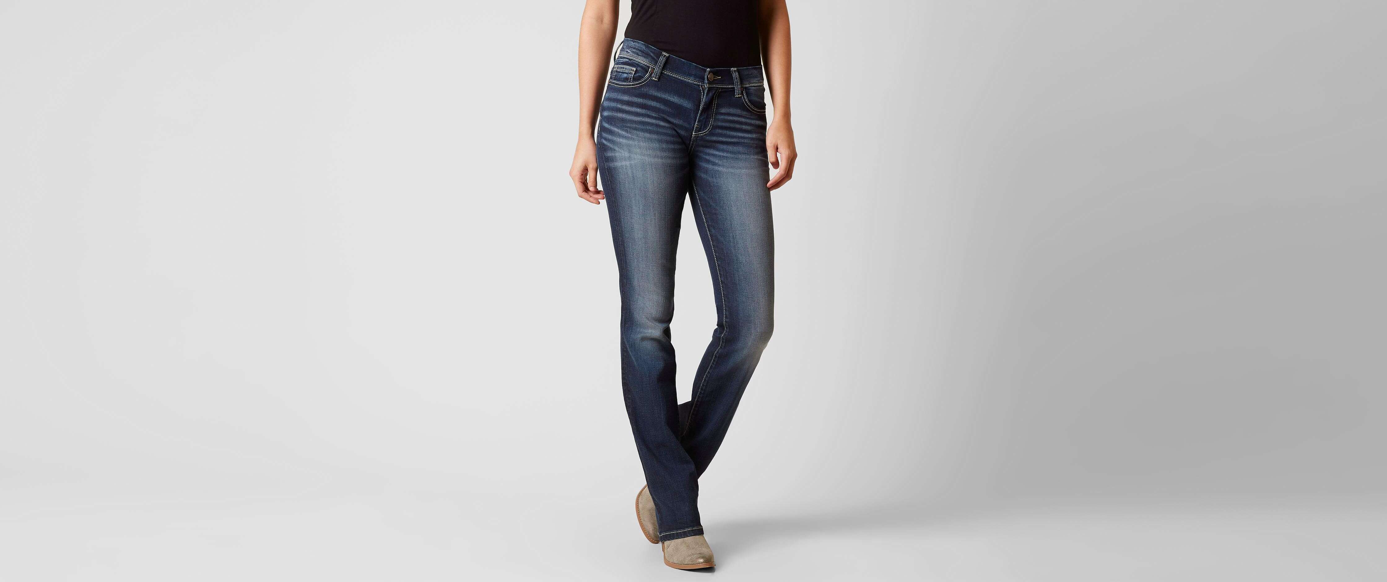 buckle slim bootcut jeans