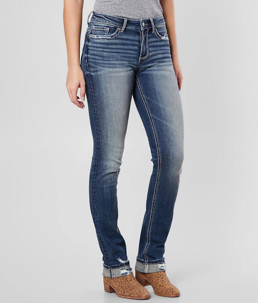BKE Stella Mid-Rise Straight Stretch Cuffed Jean front view