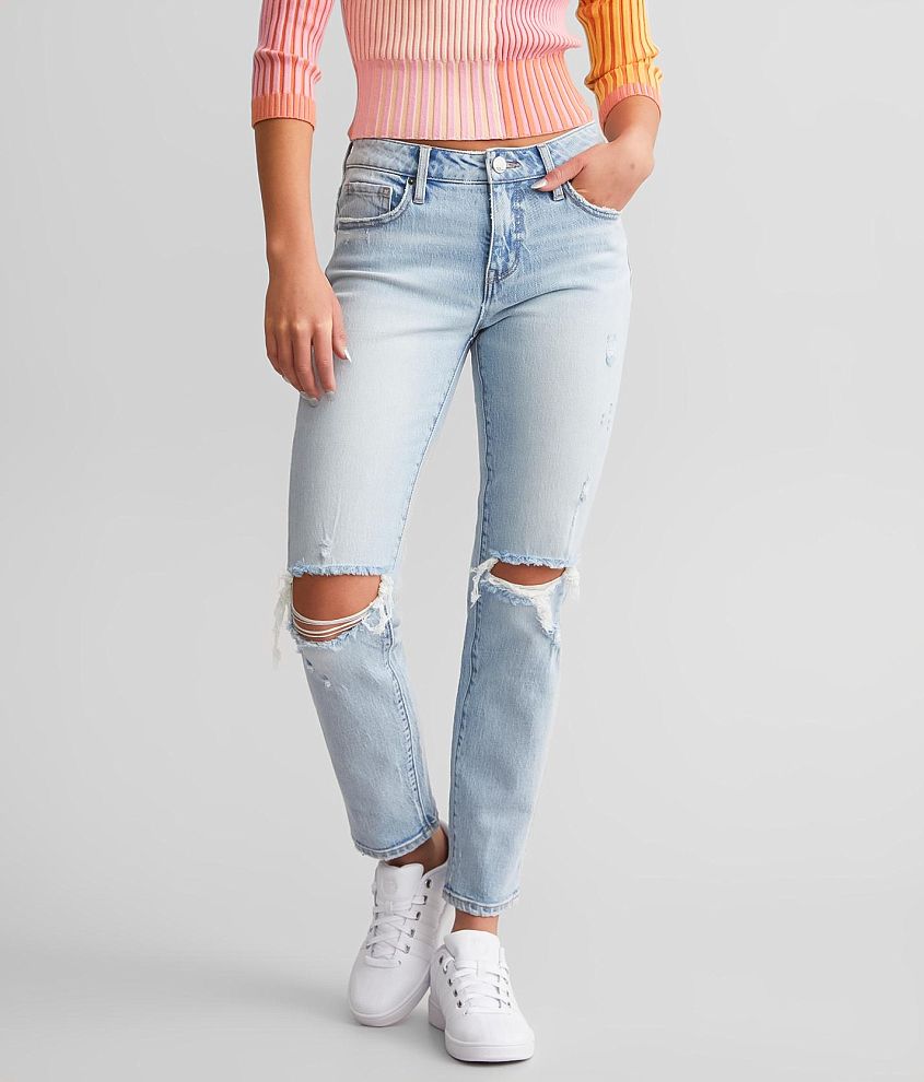 Billie Jeans - High Waisted Cotton Distressed Mom Denim Jeans in