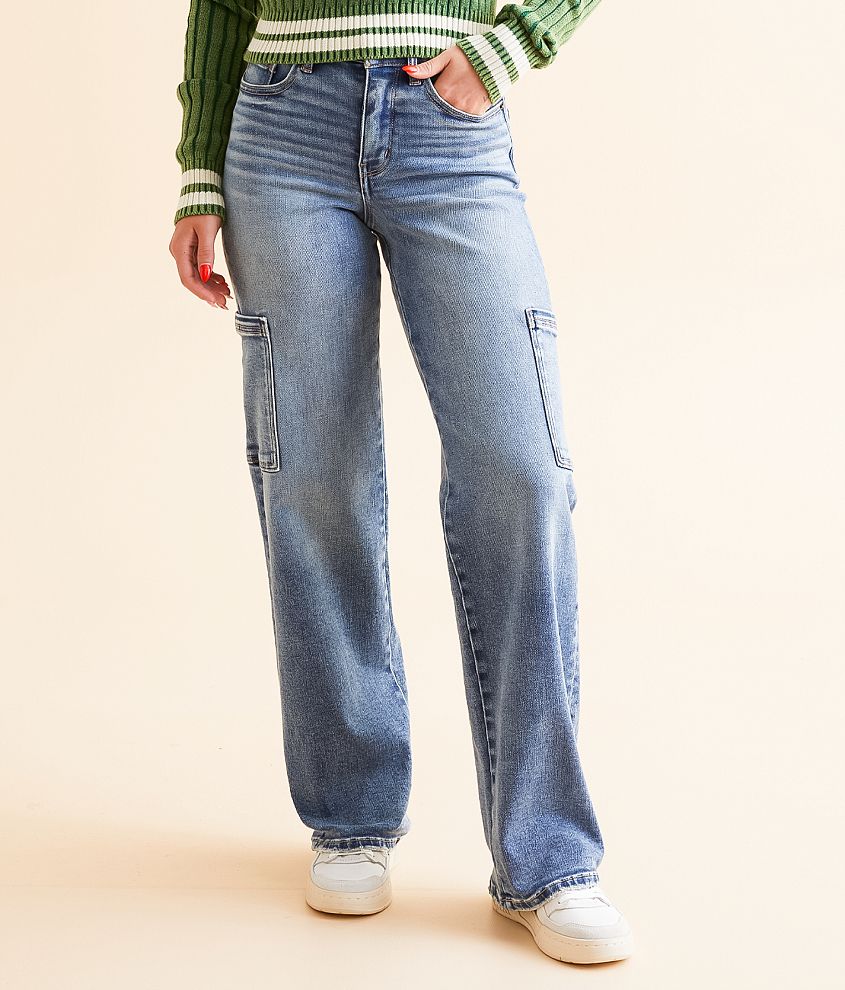 BKE Billie Cargo Wide Leg Stretch Jean front view