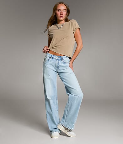 BKE Taylor Low Slung Baggy Wide Leg Stretch Jean front view