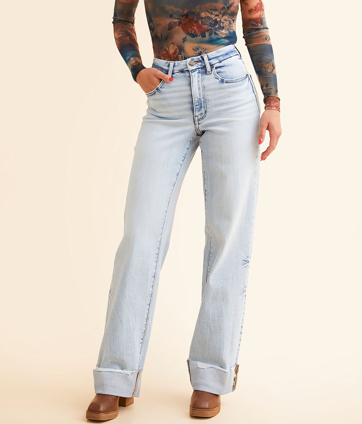 BKE Billie Wide Leg Cuffed Stretch Jean — Rainer 3 by Buckle