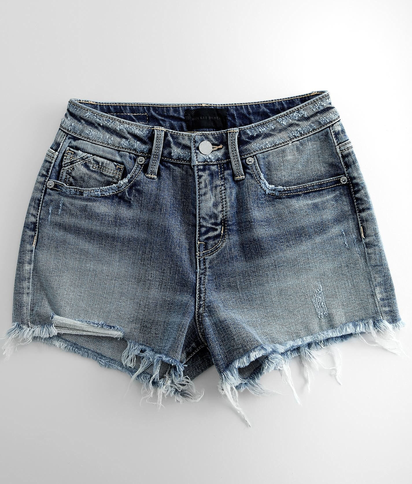 buckle denim shorts