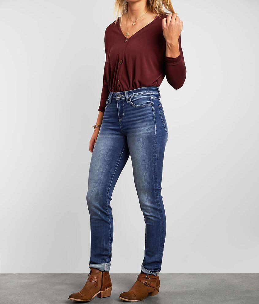 Buckle Black Curvy Mid-Rise Straight Cuffed Jean front view