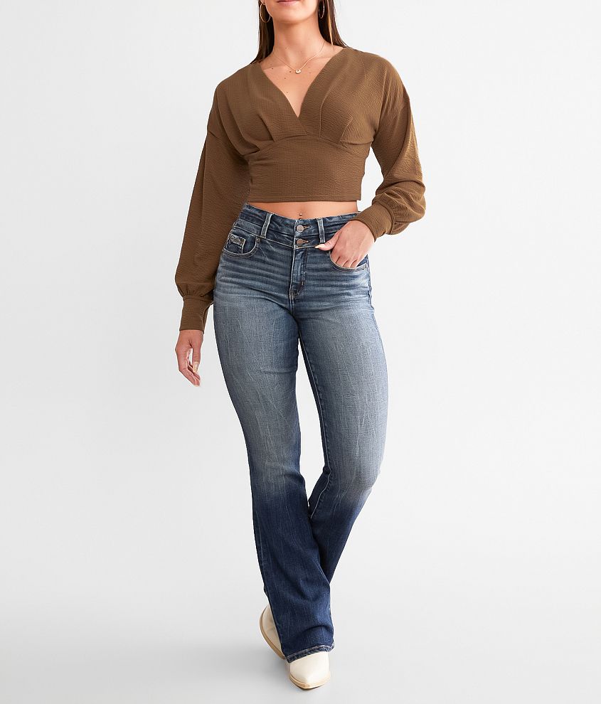 BLACK LONG SLEEVE CROP TOP WOMEN - high stretch