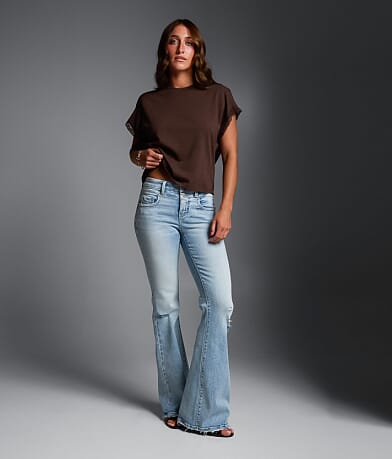 aaa♥ Mid-rise stitch flare denim aaa♥ Mid-rise stitch flare