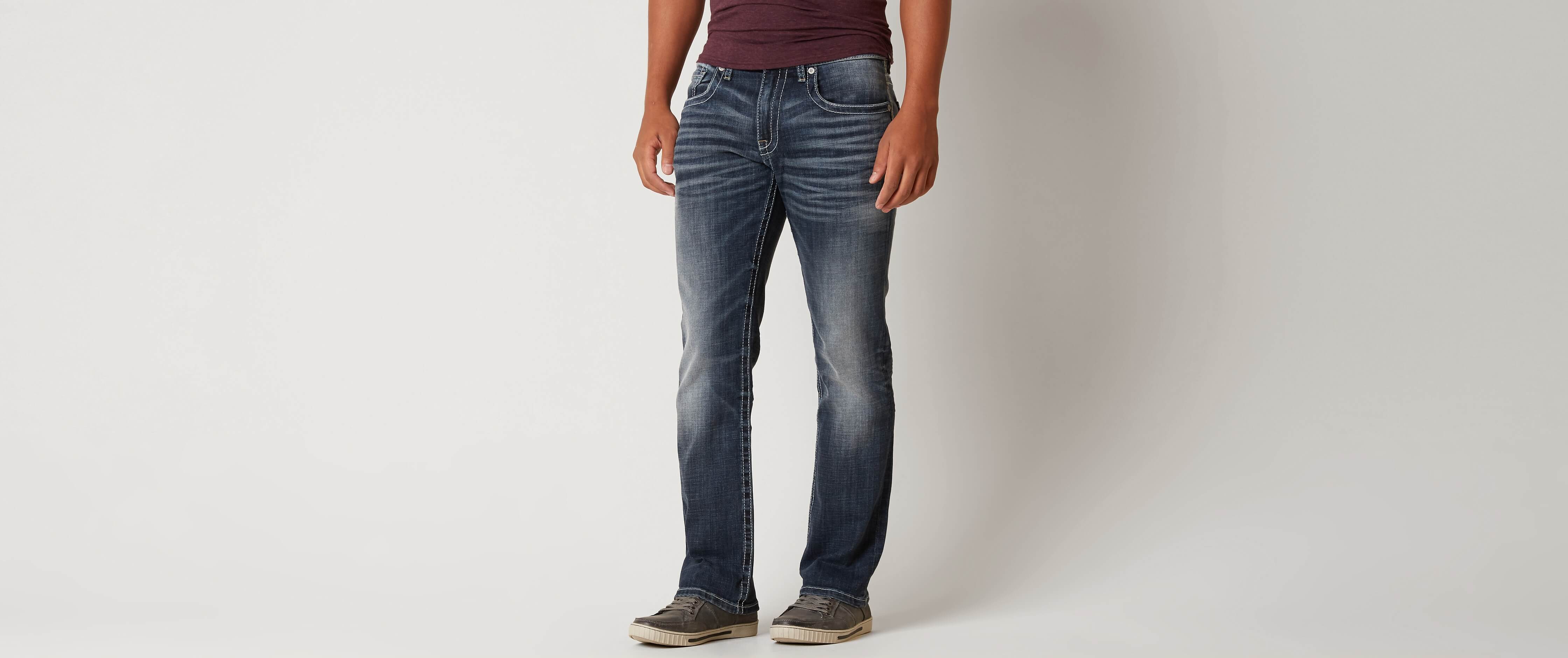 buckle straight leg jeans