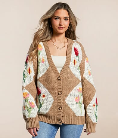 Bailey Rose Floral Patchwork Cardigan Sweater front view