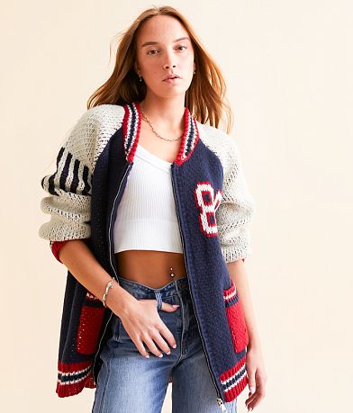 DH Apparel Varsity Cardigan Sweater front view