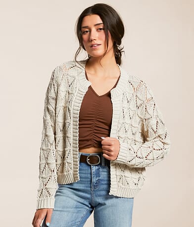 Willow & Root Open Stitch Cardigan Sweater front view