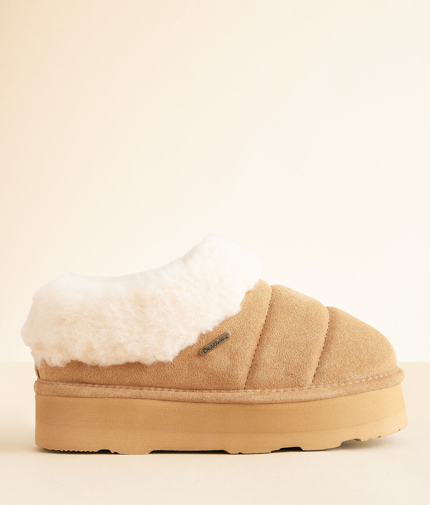 Bearpaw Ari Platform Leather Slipper Women's Shoes in Iced