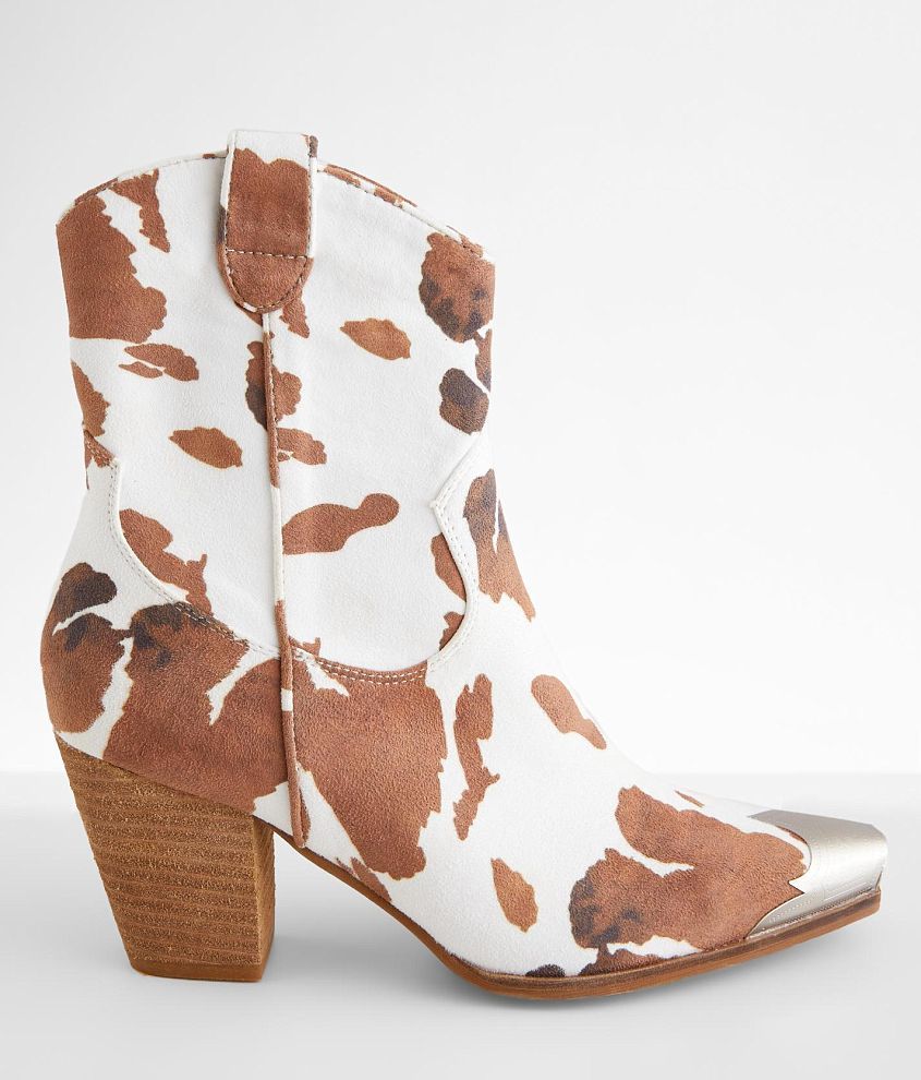 White & Brown Cow Print Suede Fabric