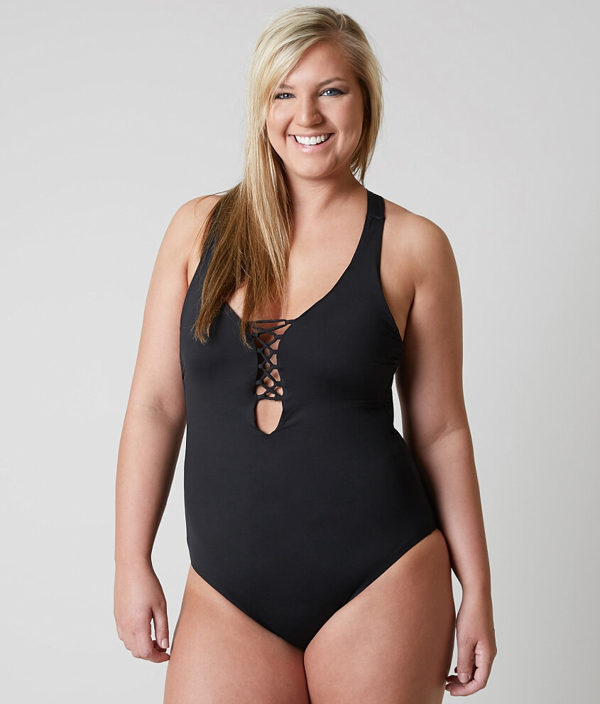 Becca Plunge Neck Swimsuit - Plus Size Only front view