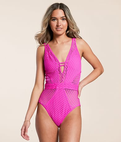 Becca Castaway Plunging Swimsuit front view