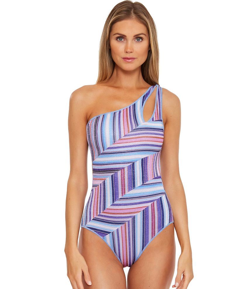 Becca South Coast Metallic Striped Swimsuit front view