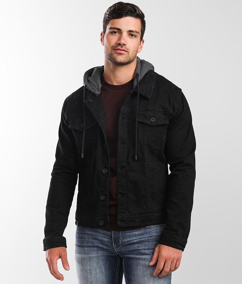 Mens black hooded deals denim jacket