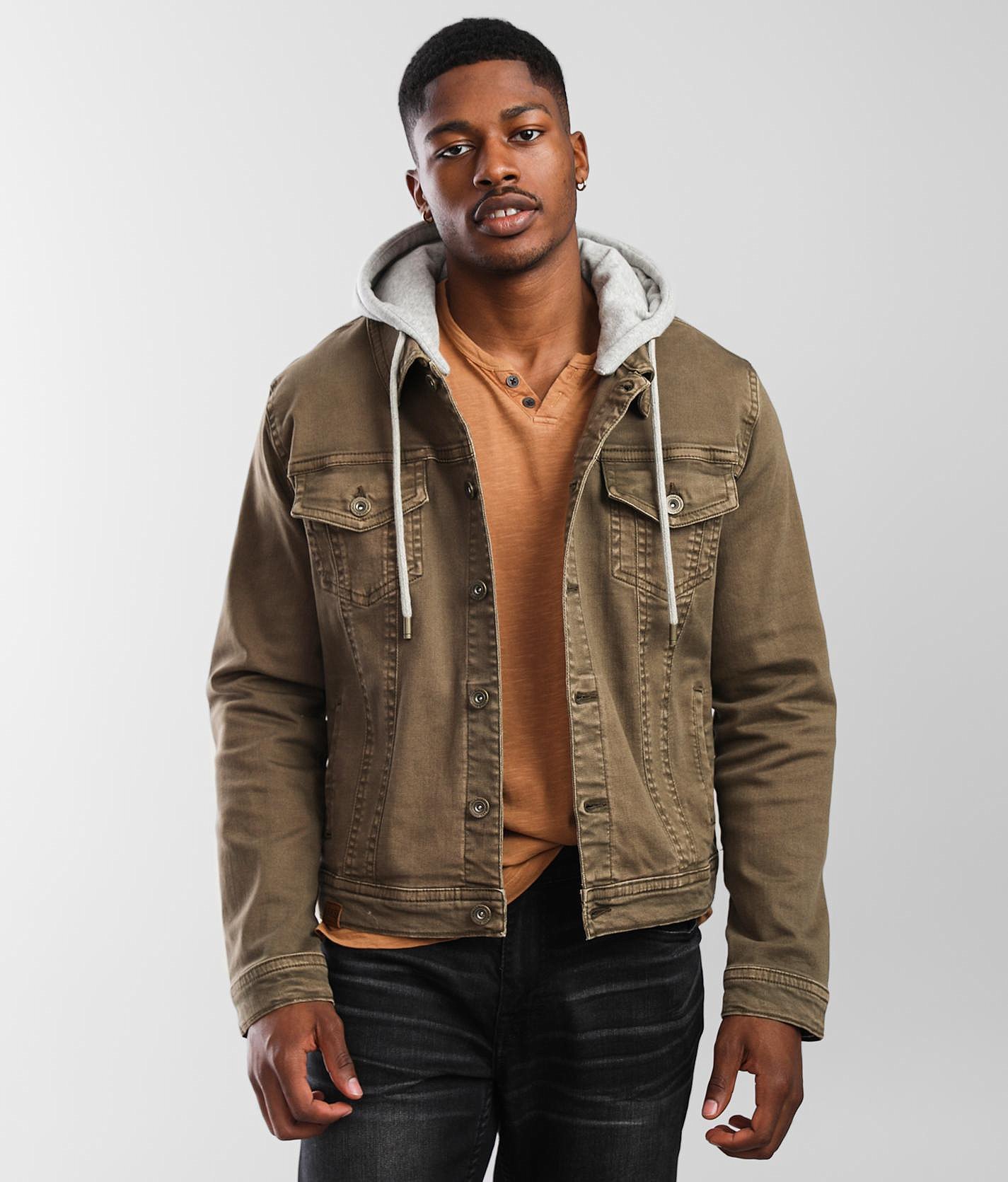 khaki denim jacket with hood