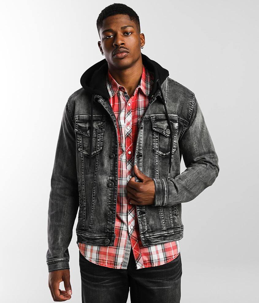 Hooded Denim Jacket - Black - Men