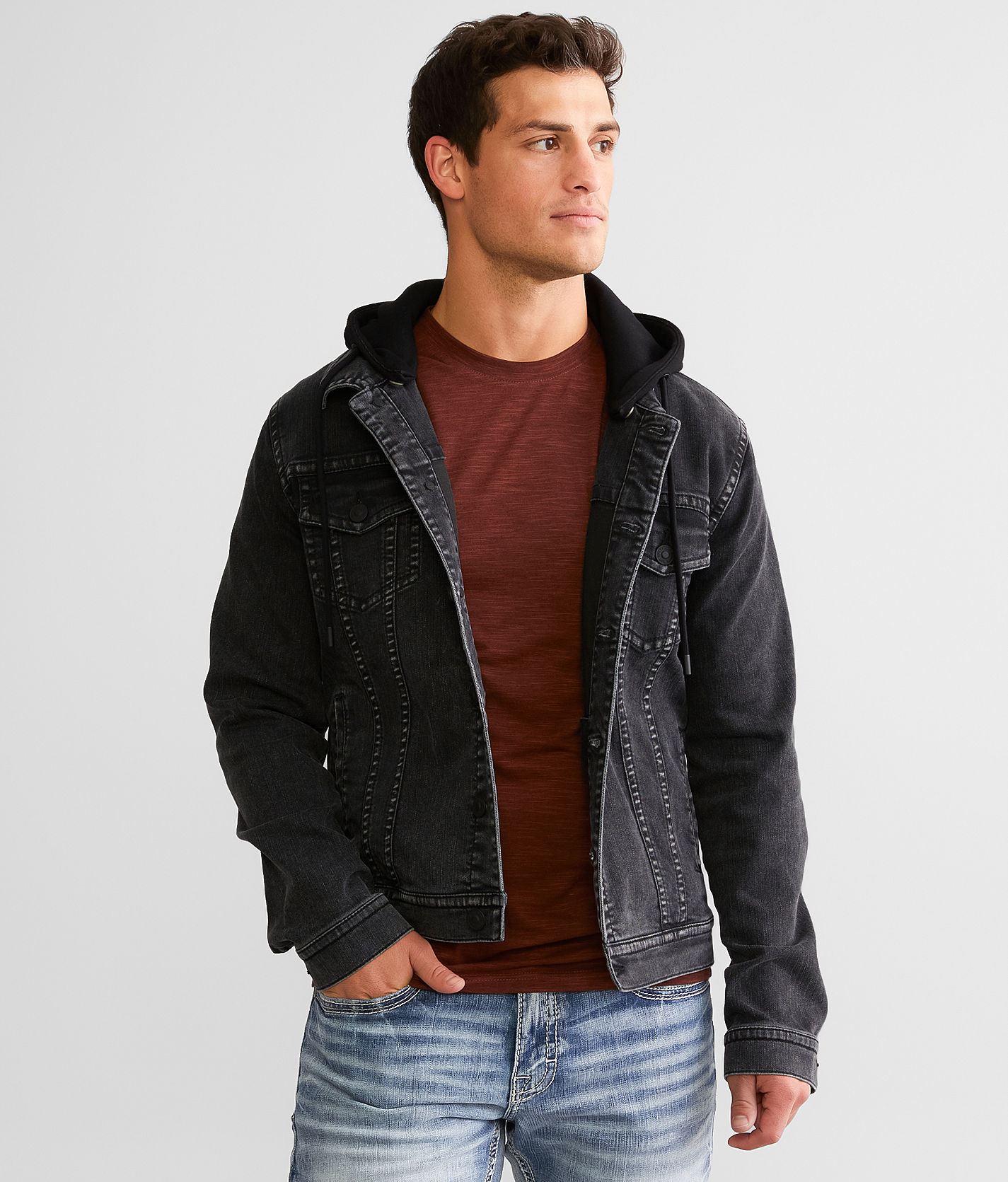 Stretch hooded deals denim jacket hollister