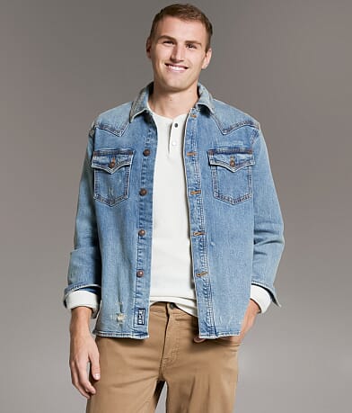 BKE Bradley Denim Stretch Shacket front view