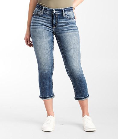 Lisskolo Women's Stretch Mid-Rise Capri Jeans Embroidered Denim Pants -  Blue - 2 : : Fashion