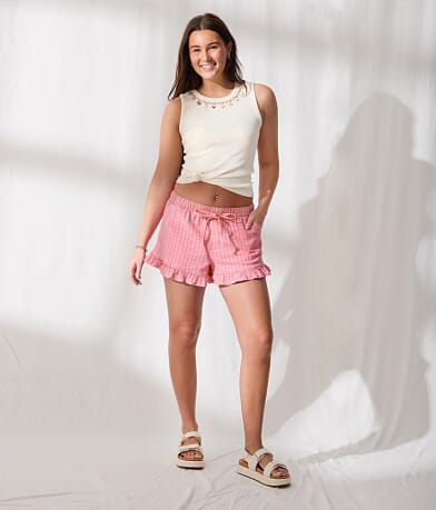 Checker Ruffle Stretch Short