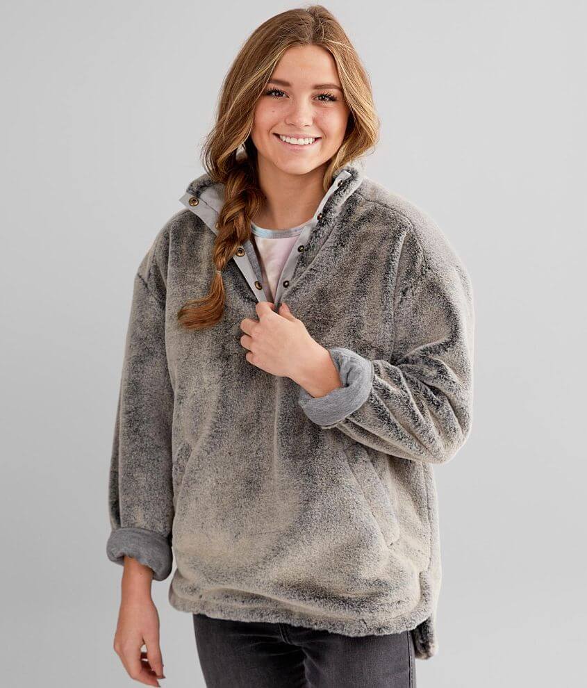 Express one eleven clearance oversized sherpa fleece sweatshirt