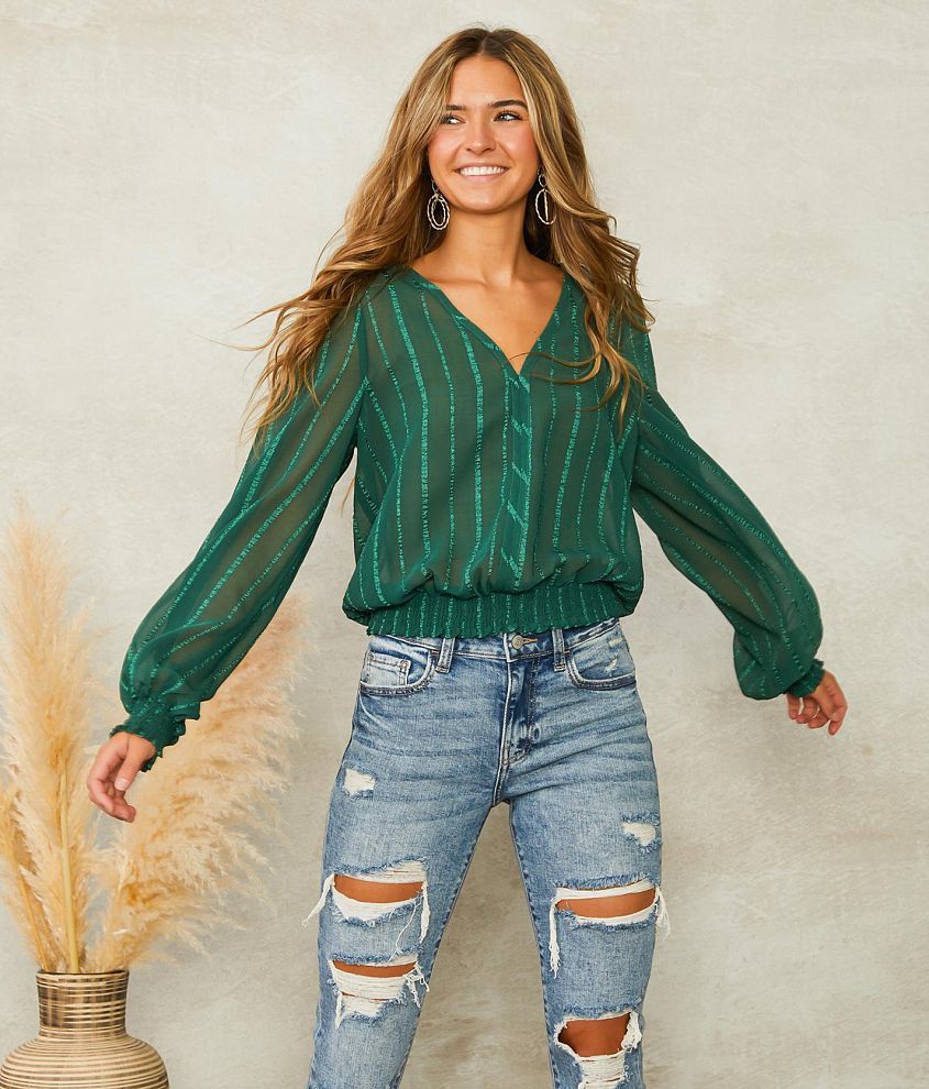 Willow & Root Textured Gauze Top Women's Shirts/Blouses in Pine